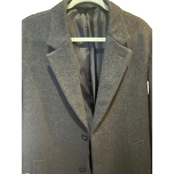 Fortini Mens Charcoal Overcoat Long Wool Blend Winter Coat Business Formal - Picture 3 of 12